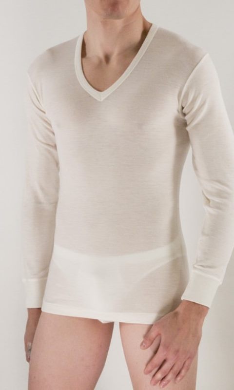 V-neck long sleeves wool and cotton